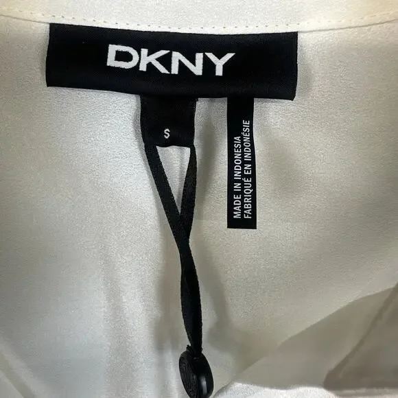 DKNY Foundation Shirt Womens Small Ivory 100% Polyester Button Down Long Sleeve - Picture 6 of 13